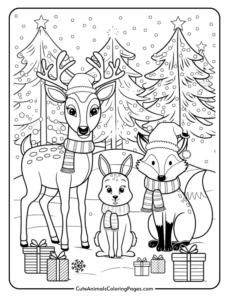 christmas animal coloring pages (8 free pdf printable pages